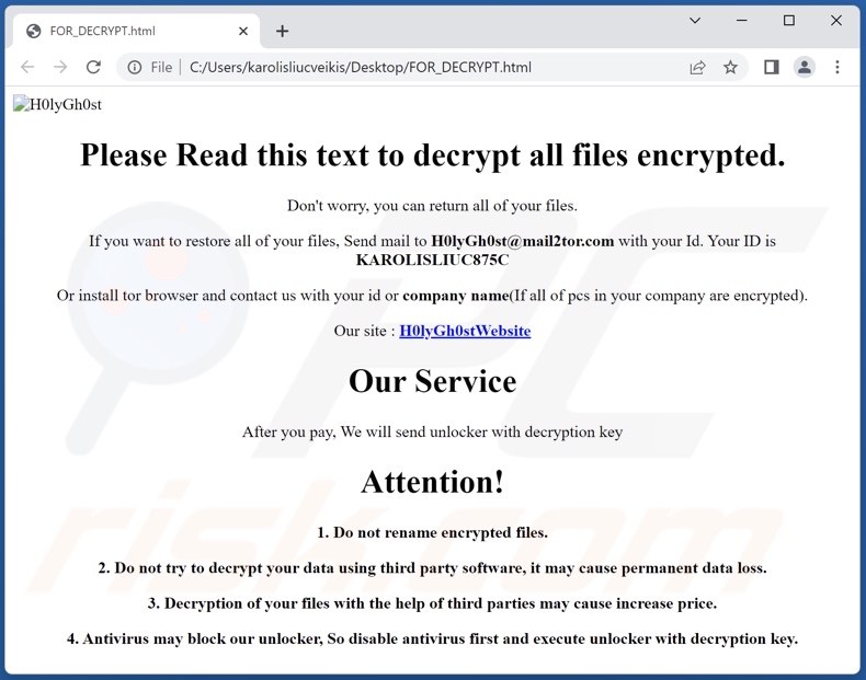 H0lyGh0st ransomware ransom-Screenshot della richiesta di riscatto di H0lyGh0st ransomware (