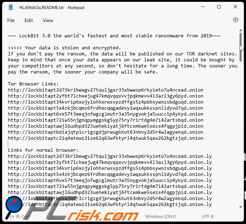 L'aspetto della richiesta di riscatto generata da LockBit 3.0 ransomware (GIF)