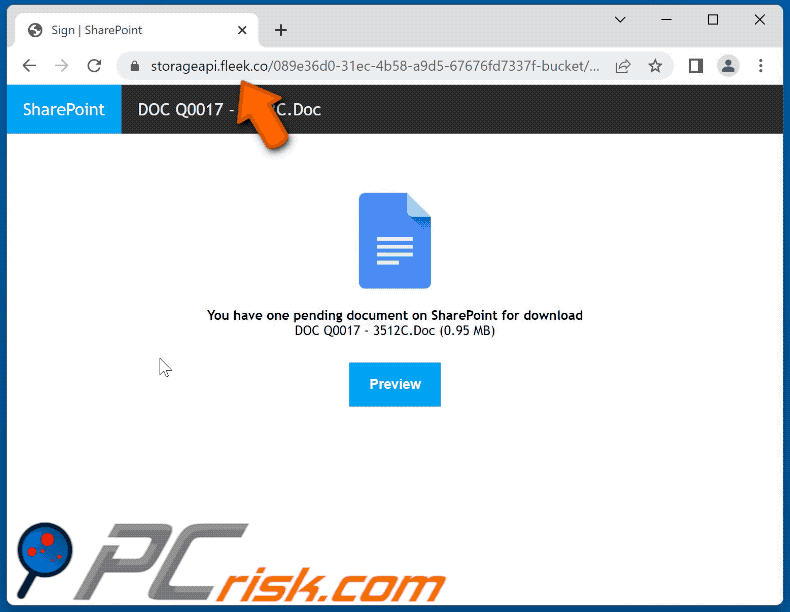 Aspetto del sito di phishing promosso dalla campagna spam