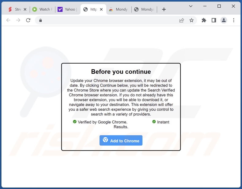 Sito web che promuove il browser hijacker Mondy Search