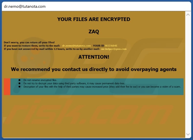 Screenshot della finestra pop-up di NMO ransomware