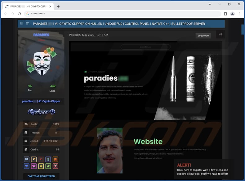 Screenshot del forum degli hacker utilizzato per vendere Paradies