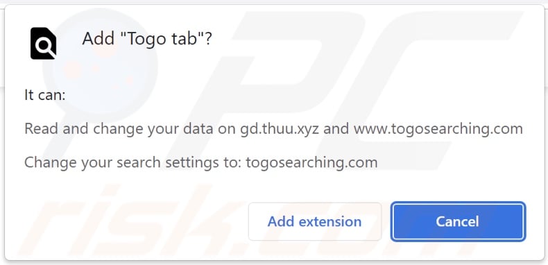 Togo tab browser hijacker chiedendo permessi