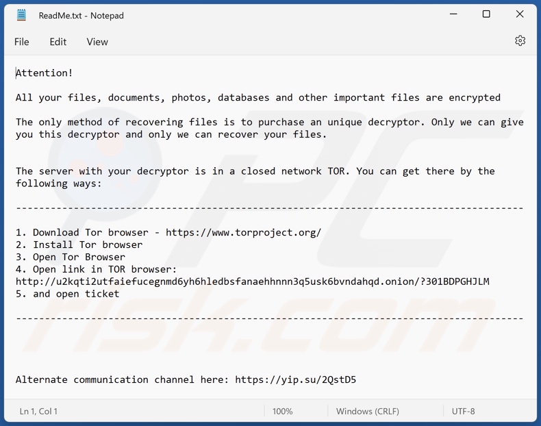 Screenshot del file di testo del ransomware U2K (