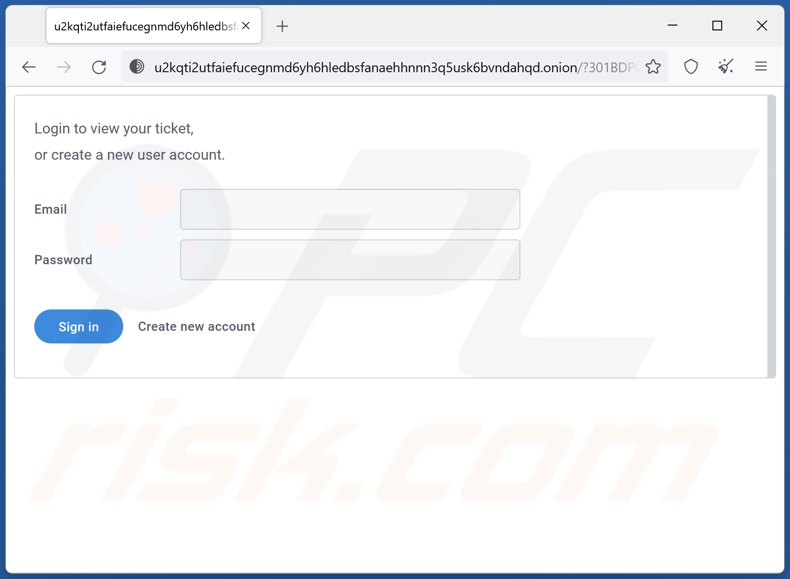 Screenshot del sito Web Tor di U2K ransomware