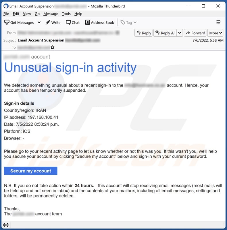 Unusual Sign-in Activity email truffa