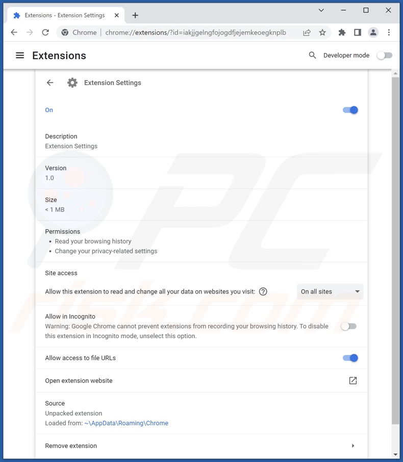 Extension Settings, informazioni dettagliate su questo dirottatore del browser
