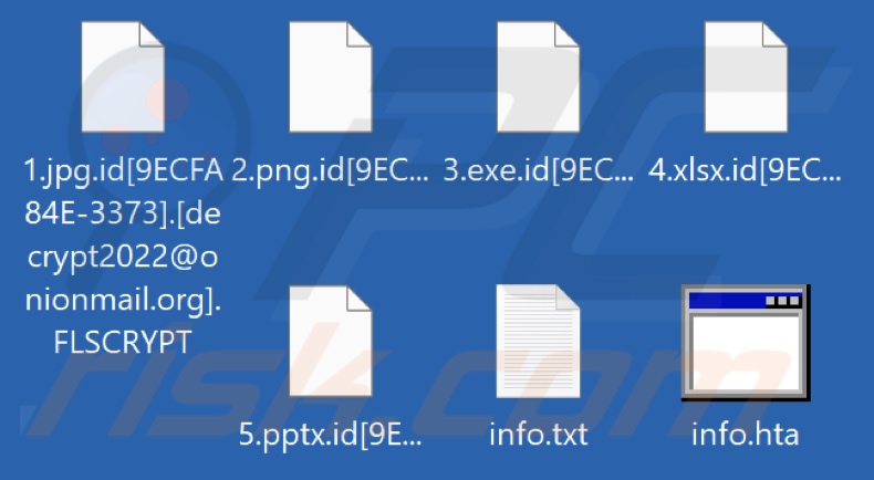 Screenshot dei file crittografati dal ransomware FLSCRYPT