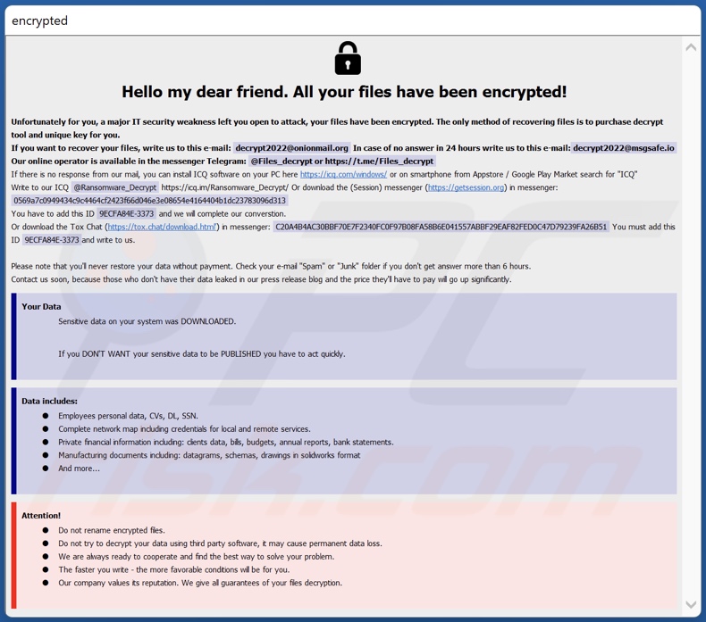 Screenshot della finestra pop-up di FLSCRYPT ransomware (