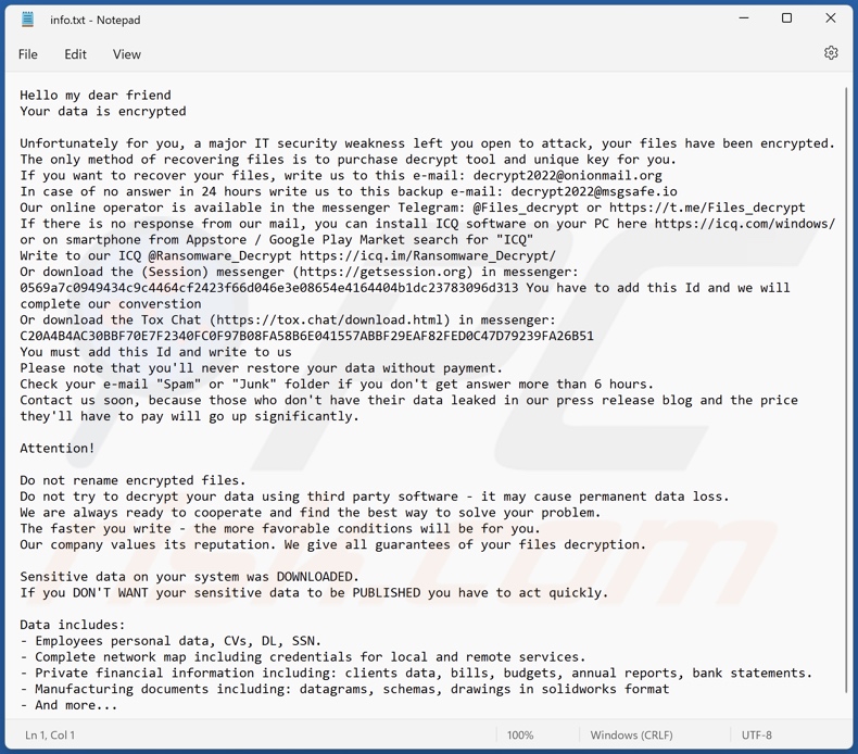 Screenshot del file di testo di FLSCRYPT (