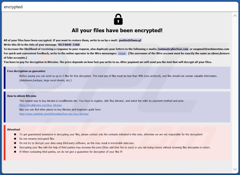 Screenshot della finestra pop-up di Fopra ransomware (