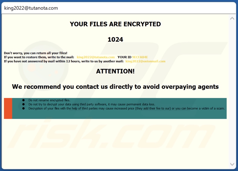 Screenshot della finestra pop-up di K1ng ransomware