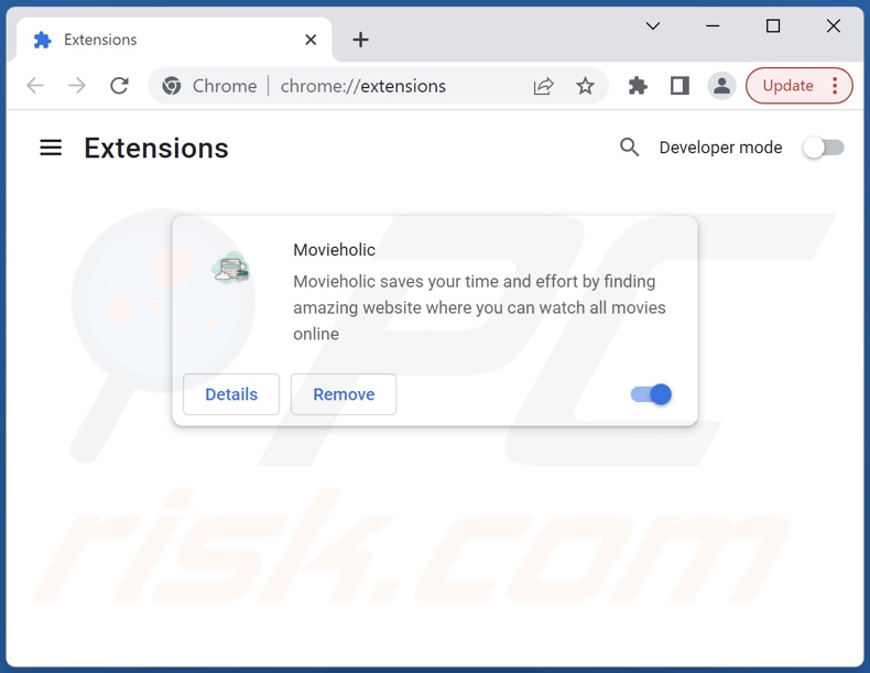 Rimuovere gli annunci Movieholic da Google Chrome step 2