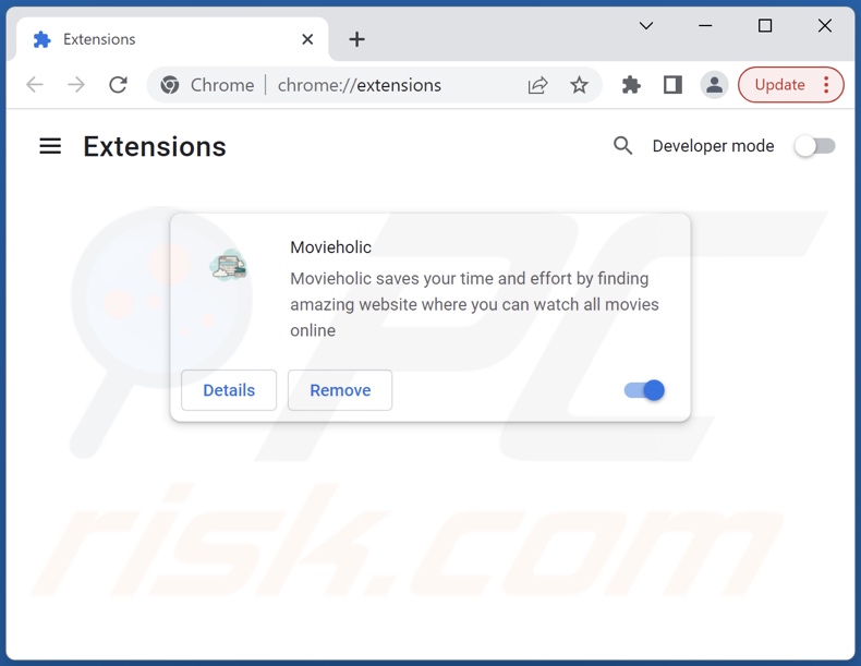 Rimuovere gli annunci Movieholic da Google Chrome step 2