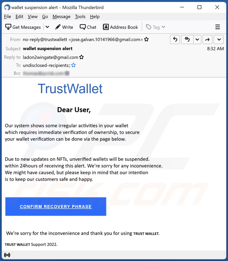 Campagna di spam e-mail di TrustWallet