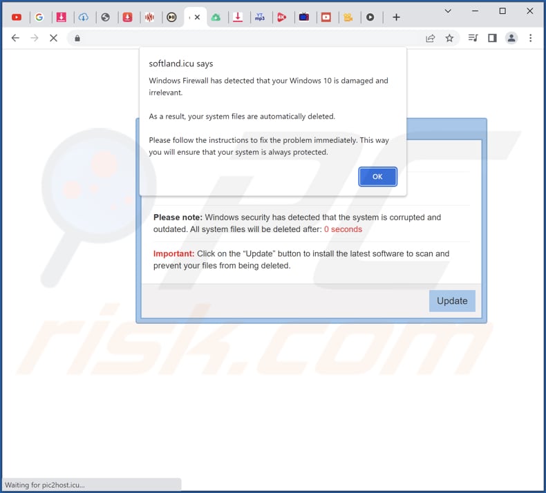 windows firewall has detected that your windows is damaged and irrelevant-Screenshot della seconda finestra pop-up: