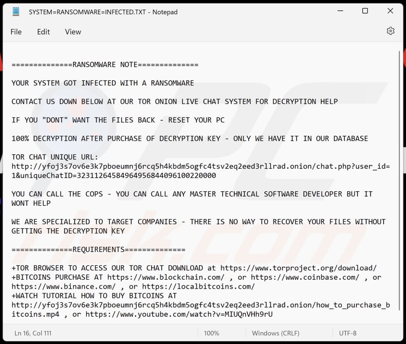 Screenshot del file di testo di BISAMWARE (