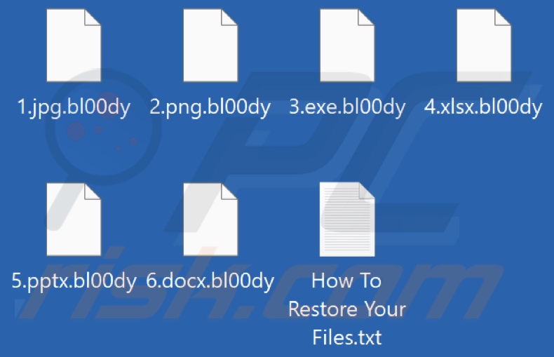 Screenshot dei file crittografati dal ransomware Bl00dy (estensione .Bl00dy)