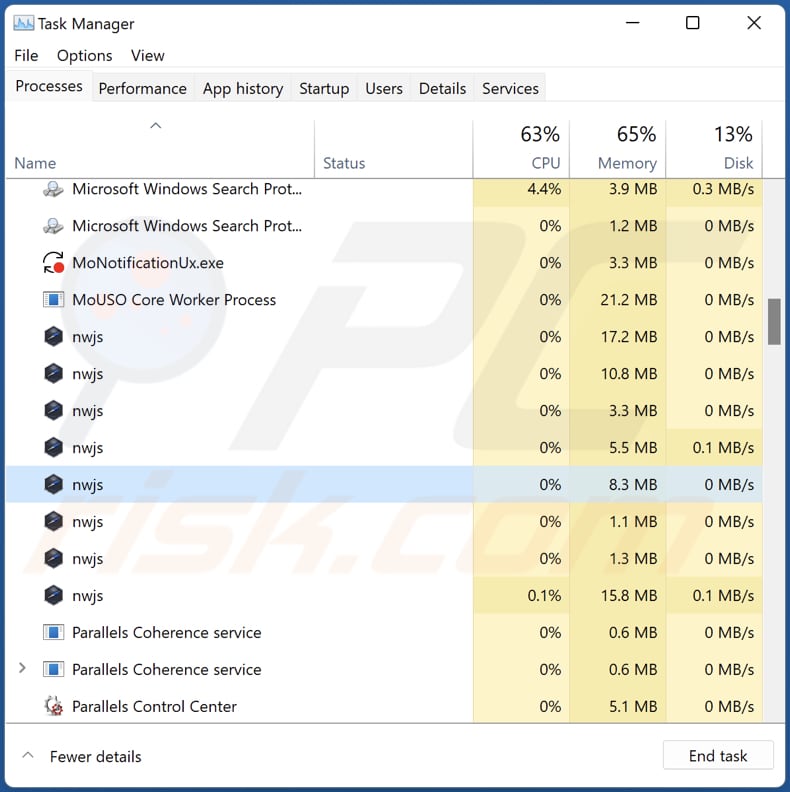 Processo di Gallery in Task Manager di Windows (