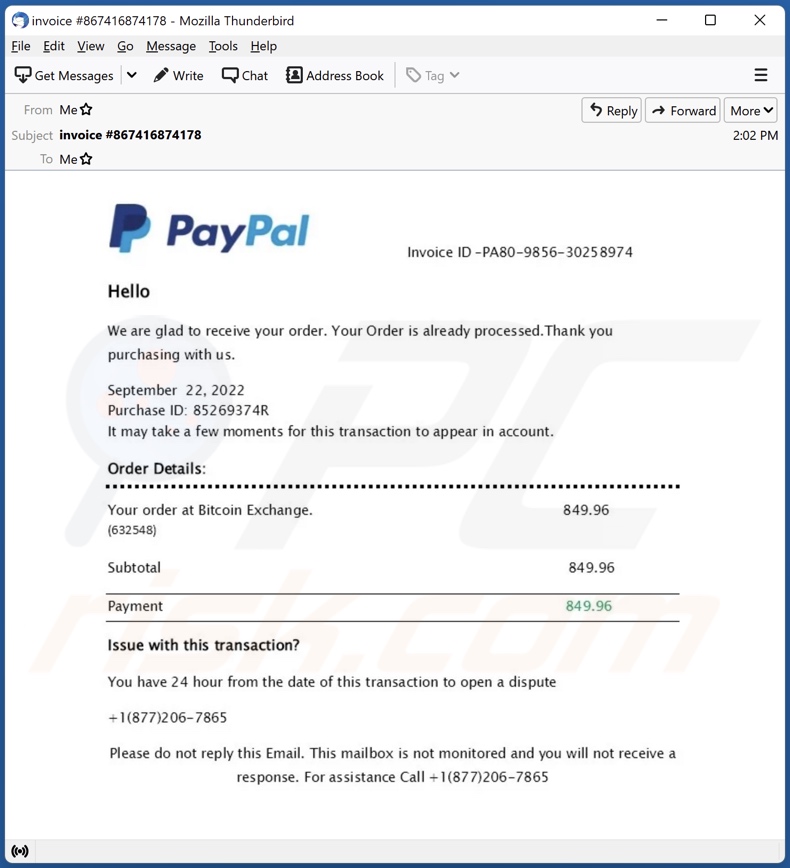 PayPal - Your Order Is Already Processed campagna di posta indesiderata