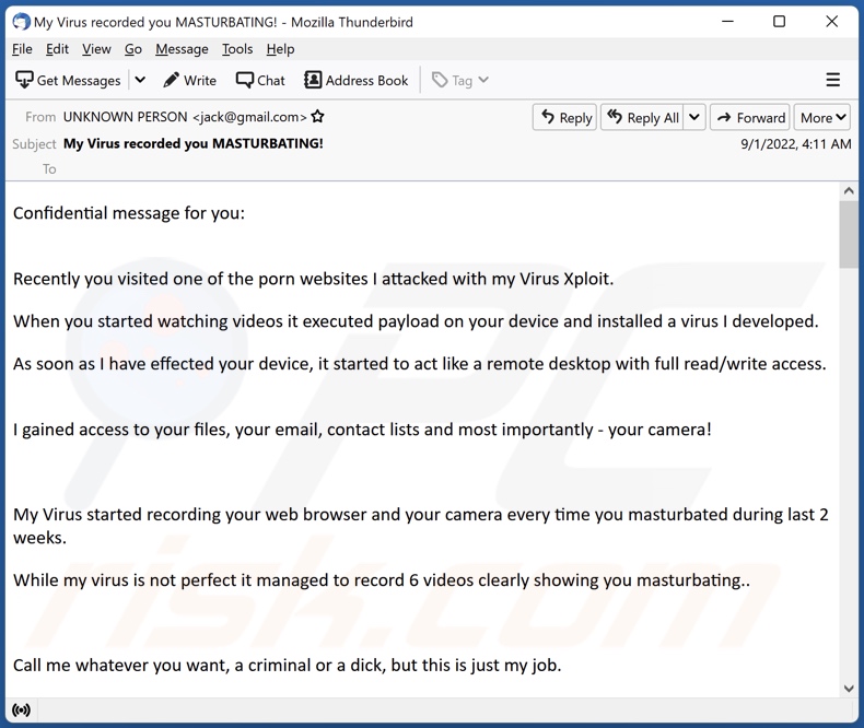 Porn Websites I Attacked With My Virus Xploit campagna di spam via e-mail