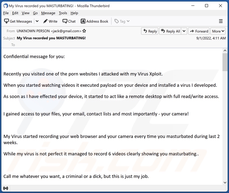 Porn Websites I Attacked With My Virus Xploit campagna di spam via e-mail