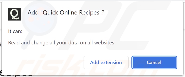 Quick Online Recipes adware chiede  vari permessi