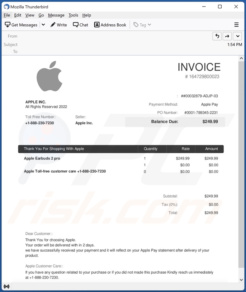 Apple Invoice campagna di spam via e-mail