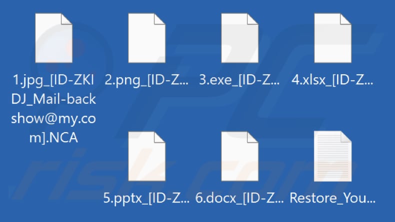 File crittografati da Backshow ransomware (estensione casuale di tre caratteri)