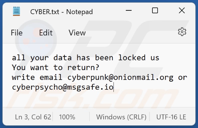 Screenshot del file CYBER.txt