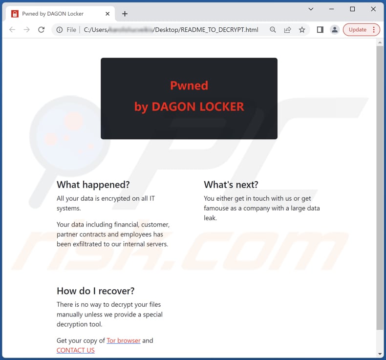 Screenshot del file HTML di DAGON LOCKER (