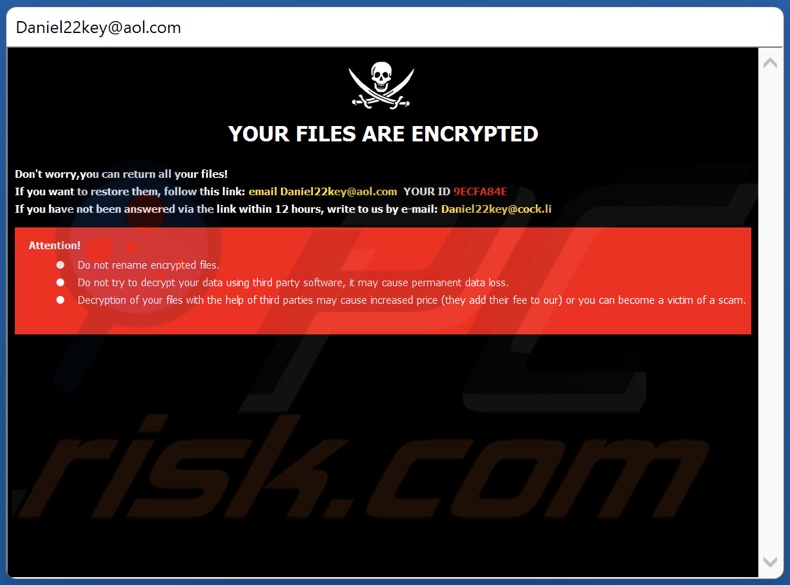 Screenshot della finestra pop-up di Dkey ransomware