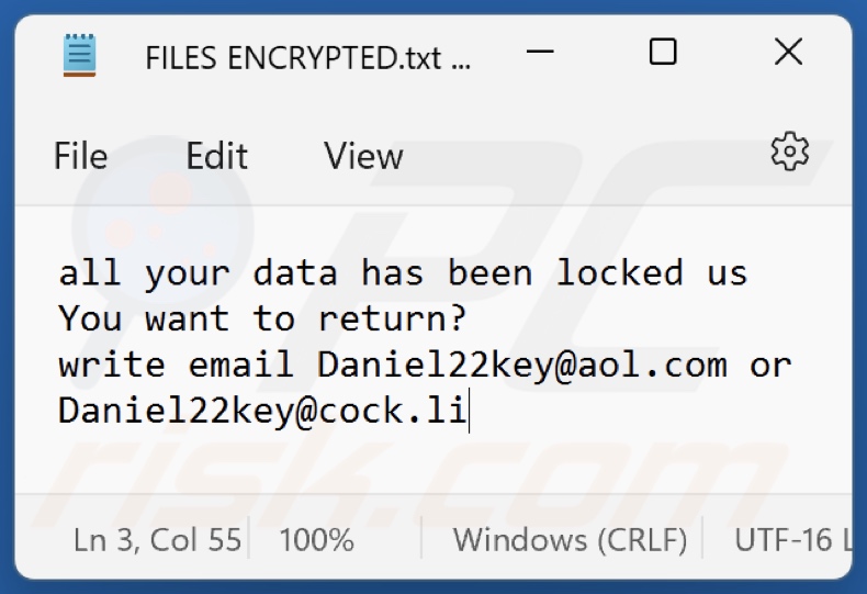 Screenshot del file di testo di Dkey (