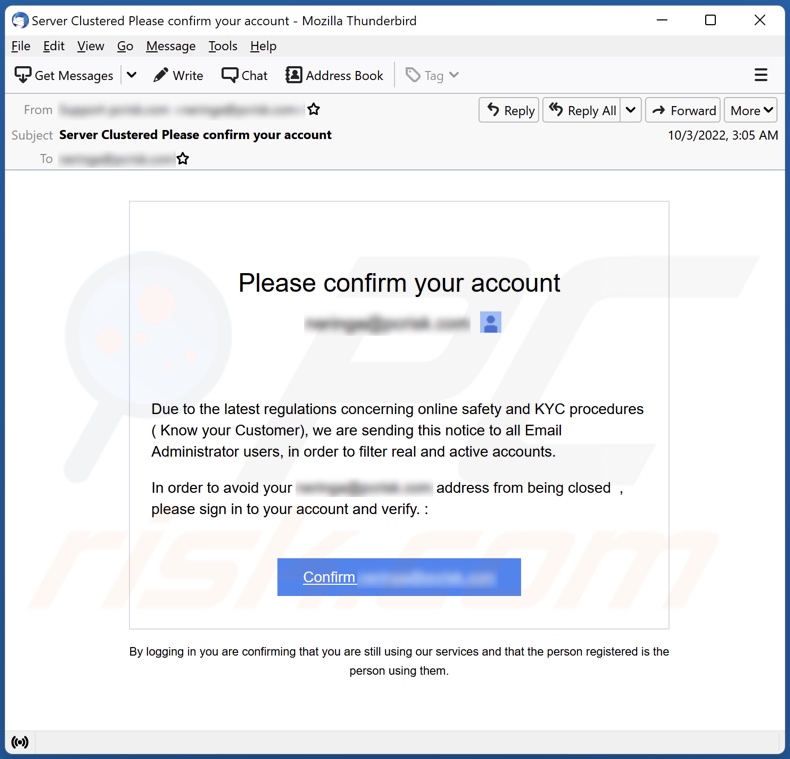 Please Confirm Your Account campagna di spam via email