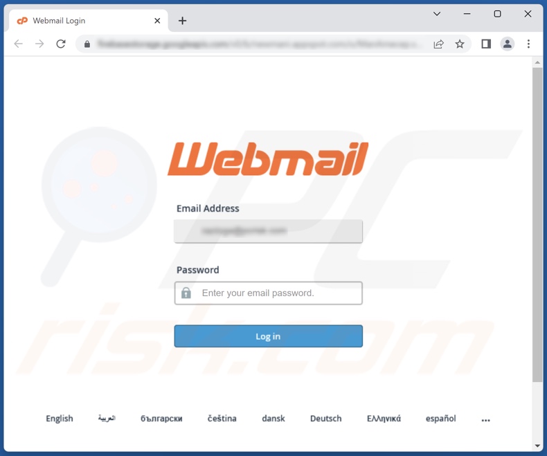 Screenshot del sito di phishing promosso dalla campagna di spam 