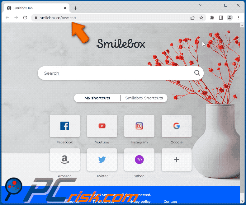 Smilebox.co reindirizza su search.yahoo.com (GIF)