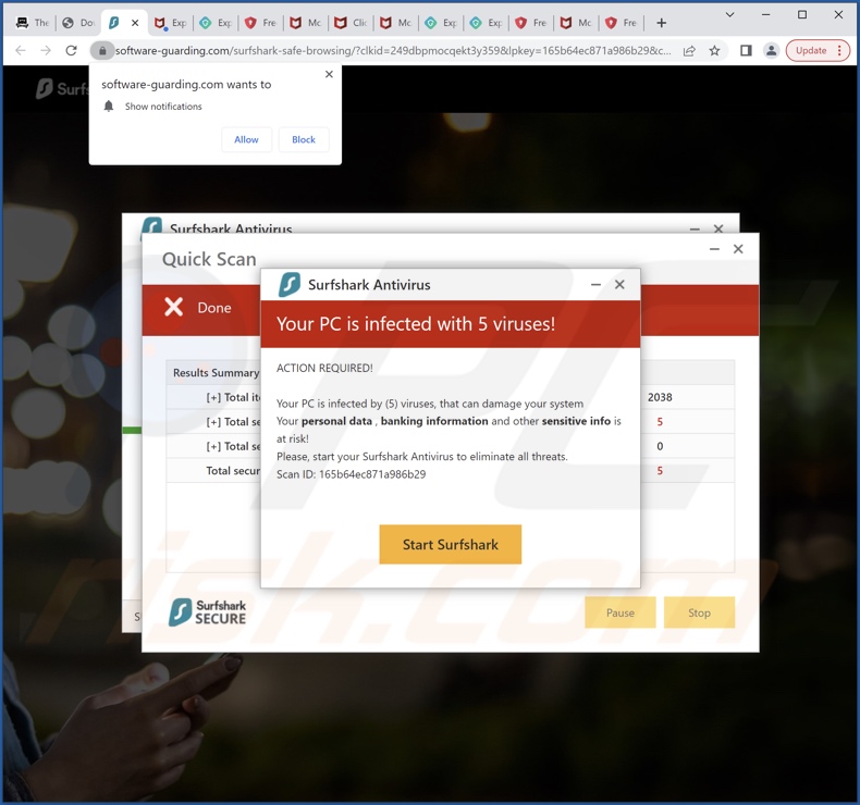 Surfshark - Your PC Is Infected With 5 Viruses! truffa
