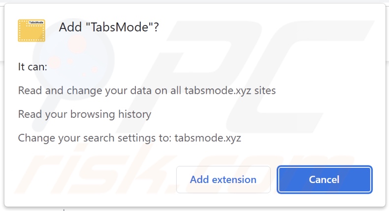 Permessi richiesti dal browser hijacker TabsMode