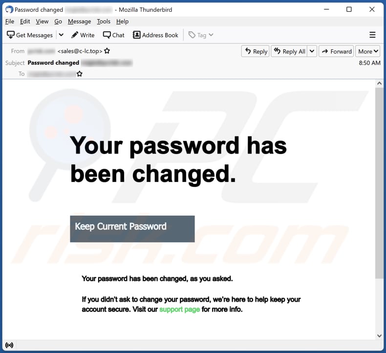 Your Password Has Been Changed email truffa
