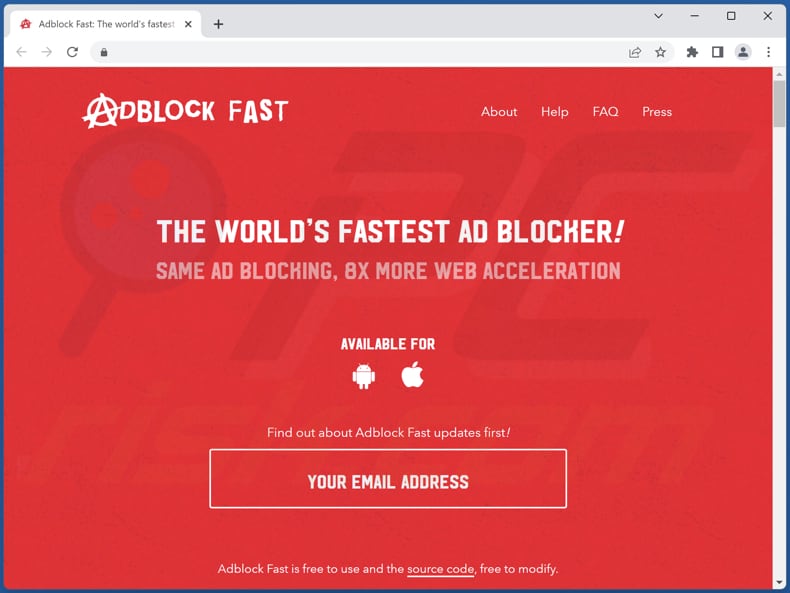 Sito web che promuove Adblock Fast