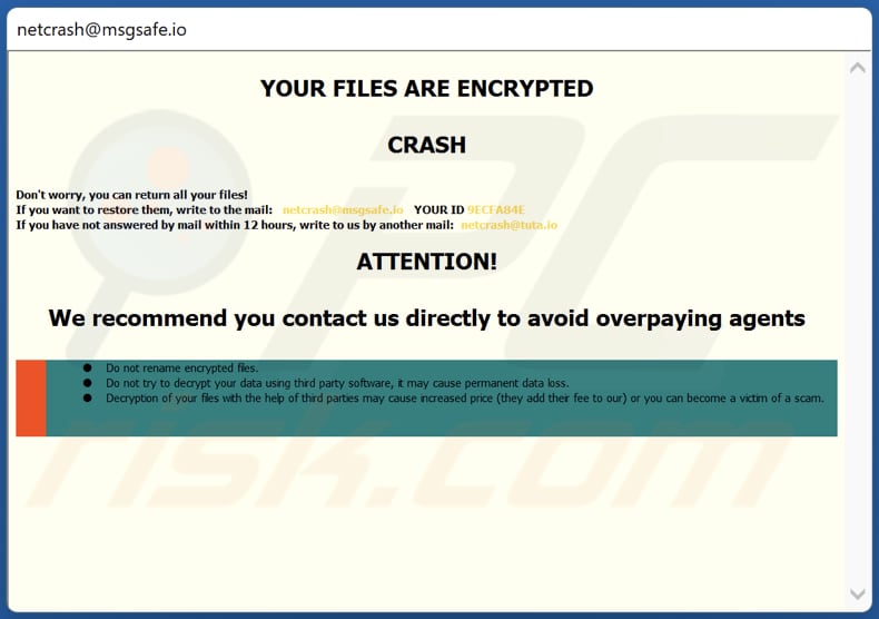 Schermata della finestra pop-up di CRASH