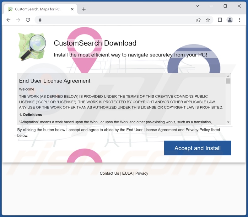 Sito Web utilizzato per promuovere il dirottatore del browser CustomSearch