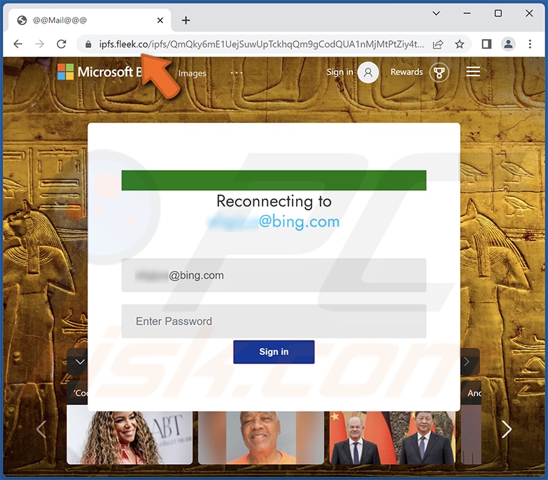 Screenshot del sito web di phishing promosso dalla campagna spam 