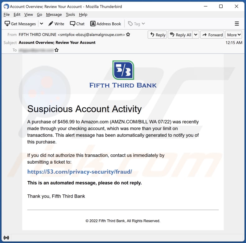 FIFTH THIRD BANK campagna di spam via email