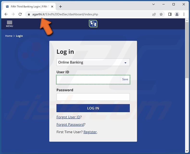 fifth third bank pagina di phishing per le truffe via e-mail
