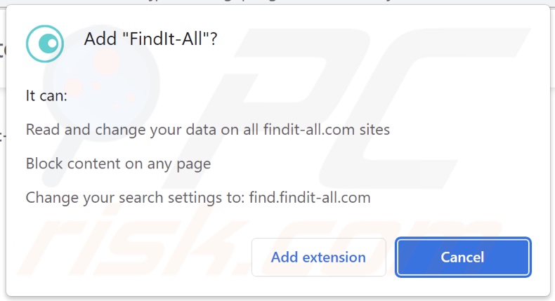 Permessi richiesti dal browser hijacker FindIt-All