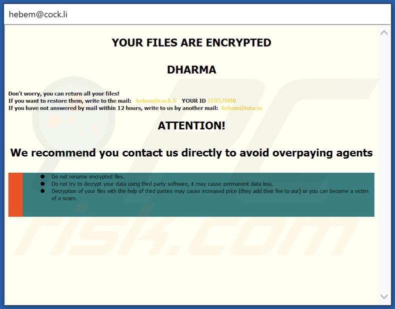 Schermata della finestra pop-up di HBM ransomware