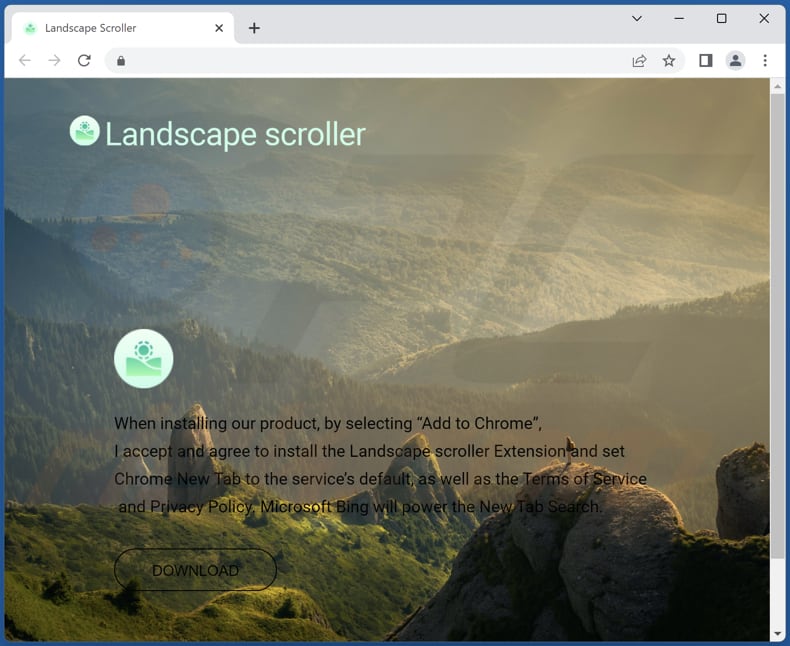 Un altro sito Web che promuove il dirottatore del browser Landscape Scroller