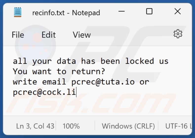 Screenshot del file di testo di RPC (