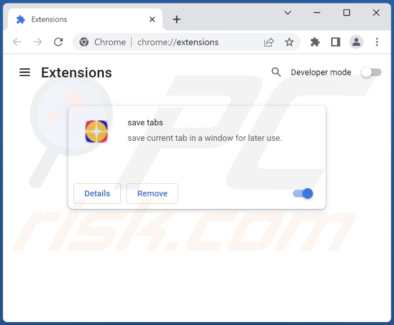 Rimozione di schede di salvataggio adware da Google Chrome step 2